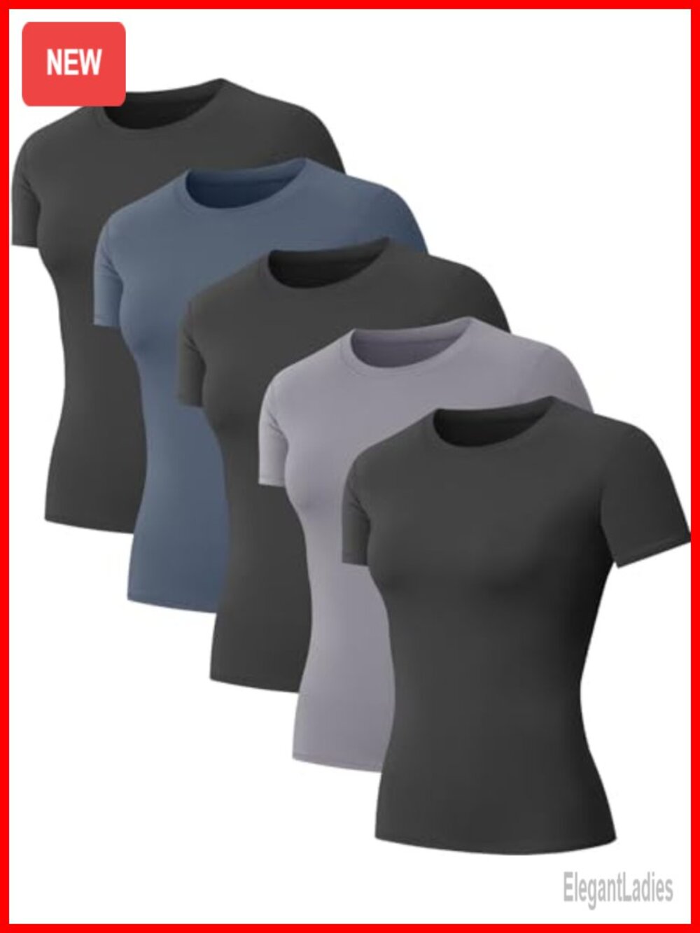 5-Pack Women's Compression Shirts Short Sleeve Workout Gym Tops